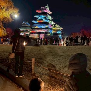 孫と一緒に冬のイルミネーションで飾られた松本城を見に行ってきました。佐渡島から来たので感慨深いものがありました。