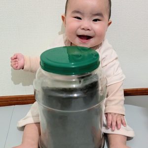 海苔が入った瓶に興味津々です
キラキラしてて好きみたいです笑
生後6ヶ月でこれから離乳食です
お腹にいる時に良く海苔を食べていたので、
きっと海苔好きに育つと思います😊
